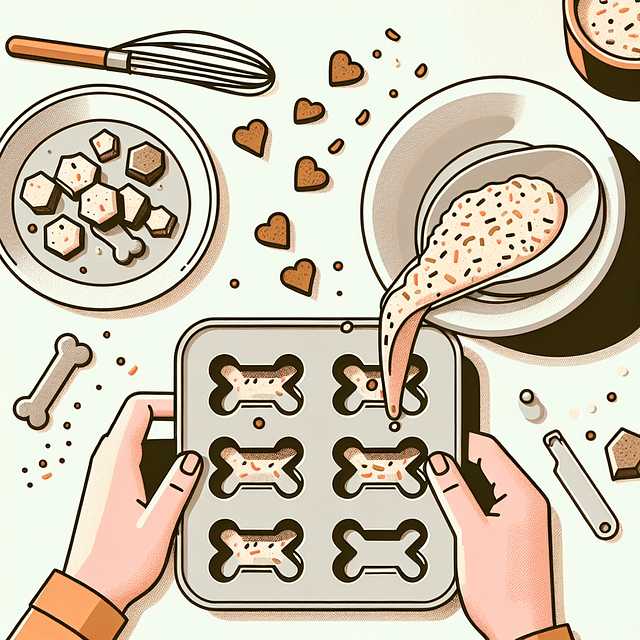 pouring dog treat mixture into silicone molds