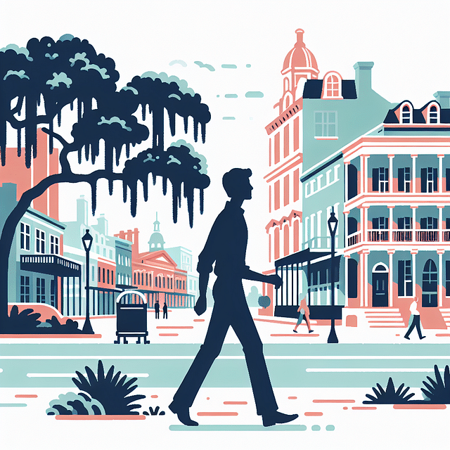 Person walking through historic Savannah