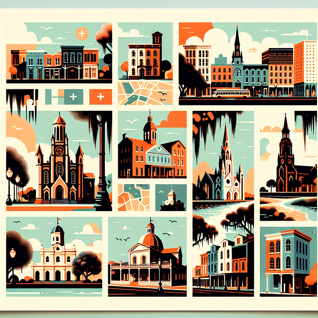 Savannah Historic District landmarks collage